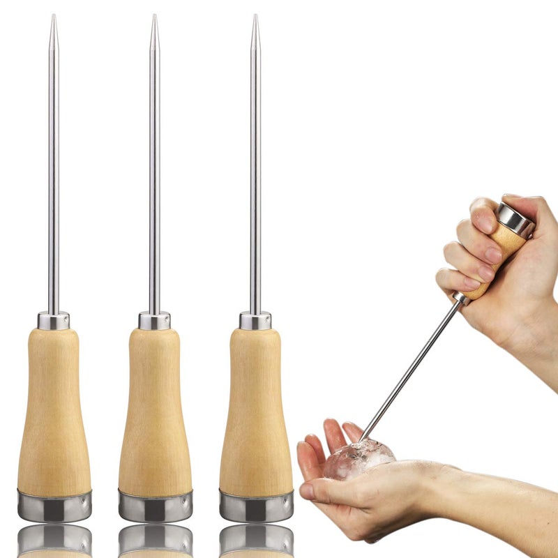 Fireboomoon 3 Pack Stainless Steel Ice Pick with Safety Wooden Handle for Home Kitchen Restaurant Bar(8.5 Inches) - Image 1